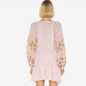FREE PEOPLE PINK FLORAL BOHO PEASANT MINI DRESS